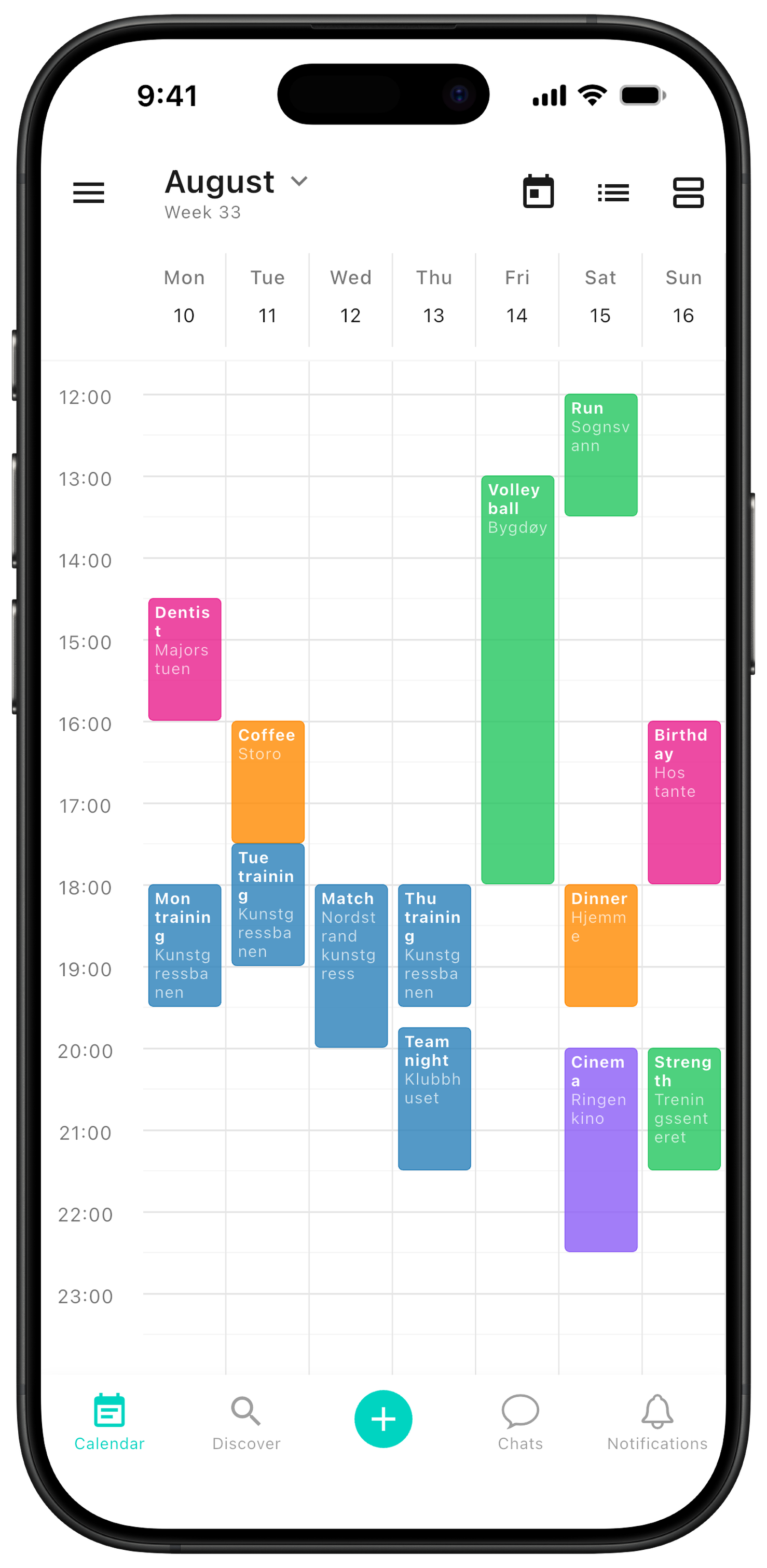 Group plans show in the calendar alongside members' other plans